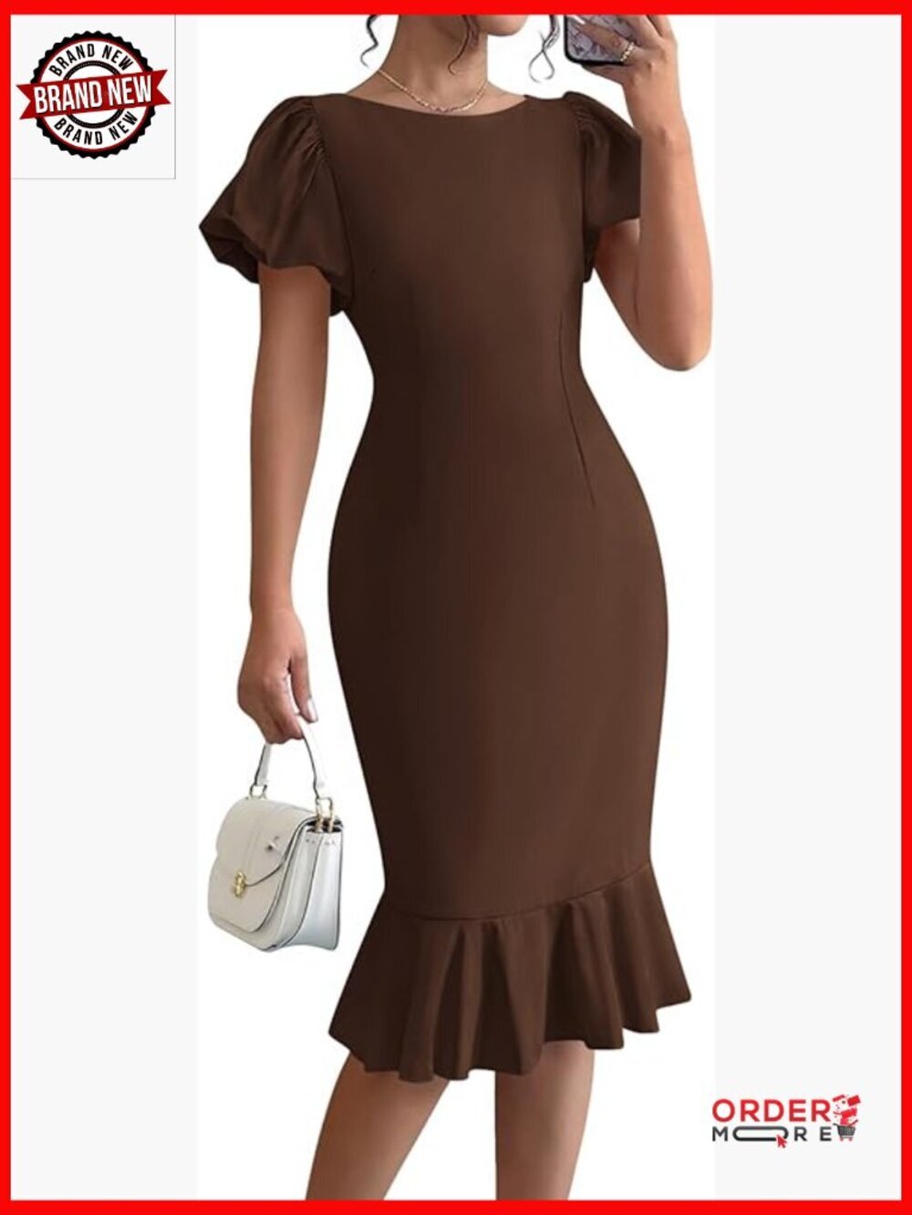 Women's Midi Bodycon Mermaid Dress Short Sleeve Ruffle Cocktail Party Work Dress